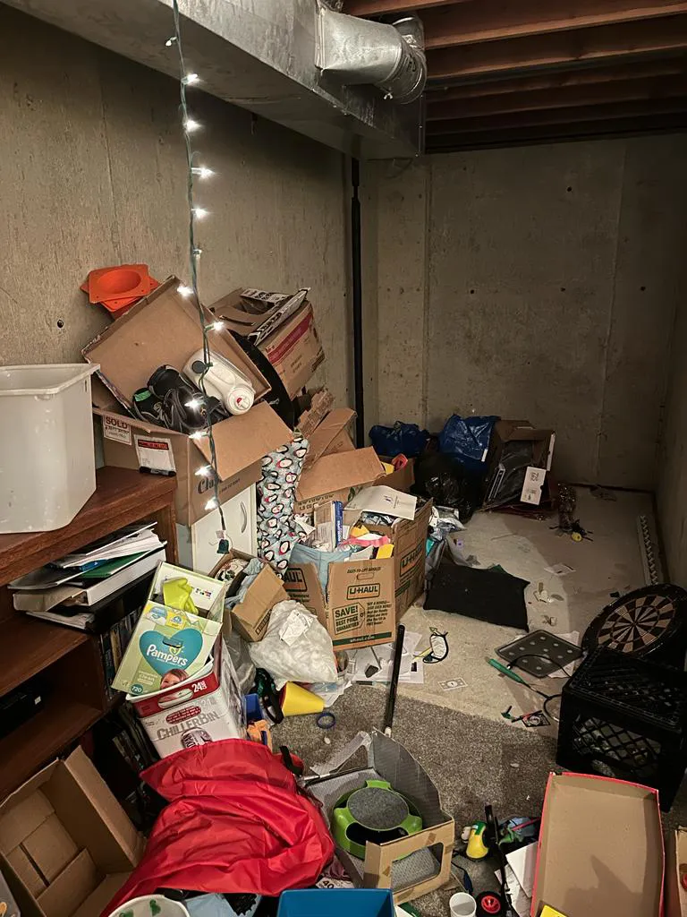 basement filled with junk